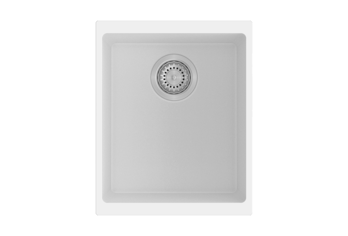 White Carysil Enigma N100N Granite Single Bowl Stone Kitchen Sink - 370x460x200mm | TWM-EN100NW