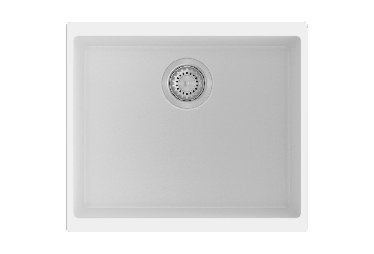 White Carysil Enigma N100S Granite Single Bowl Stone Kitchen Sink - 530x460x200mm | TWM-EN100SW