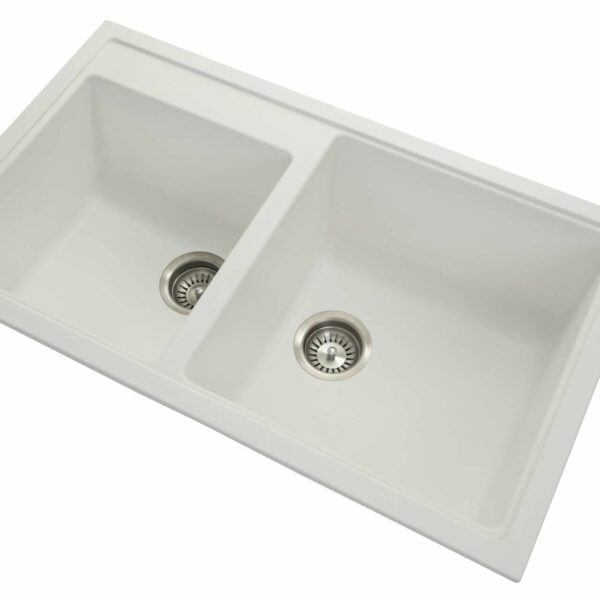 White Carysil New Beethoven D200 Granite 1 and 3/4 Bowl Stone Kitchen Sink - 860x500x200mm | TWMN-200W