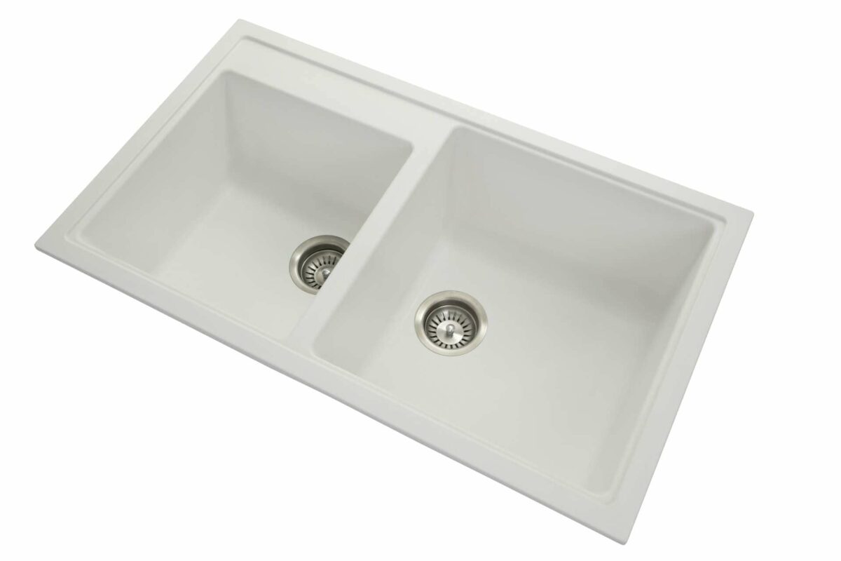 White Carysil New Beethoven D200 Granite 1 and 3/4 Bowl Stone Kitchen Sink - 860x500x200mm | TWMN-200W