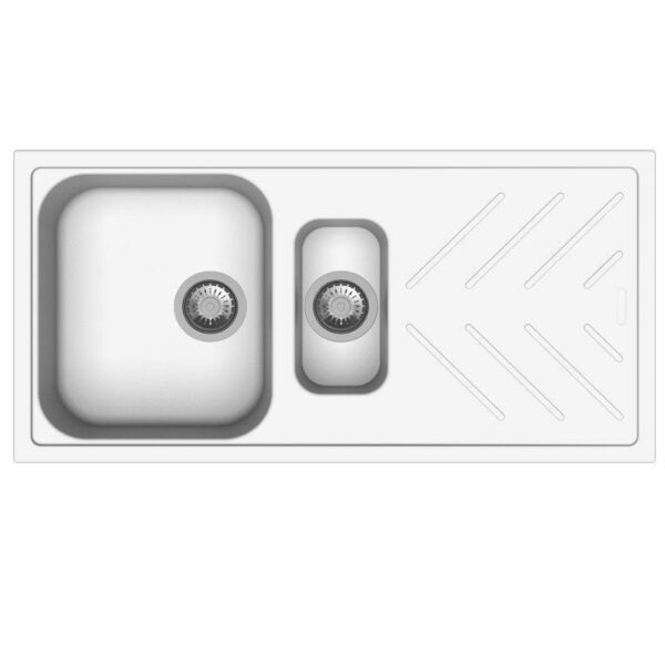 White Granite Quartz Stone 1 and 1/4 Kitchen Sink Double Bowls Drainboard Topmount - 1000x500mm | TWM-NBD150W