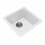 White Granite Quartz Stone Kitchen/Laundry Sink Single Bowl Top/Under Mount - 422X422X203mm | WH4242.KS