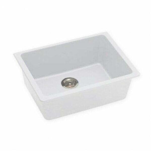 White Granite Quartz Stone Undermount Kitchen Sink Single Bowl - 635X470X241mm | WH6347.KS