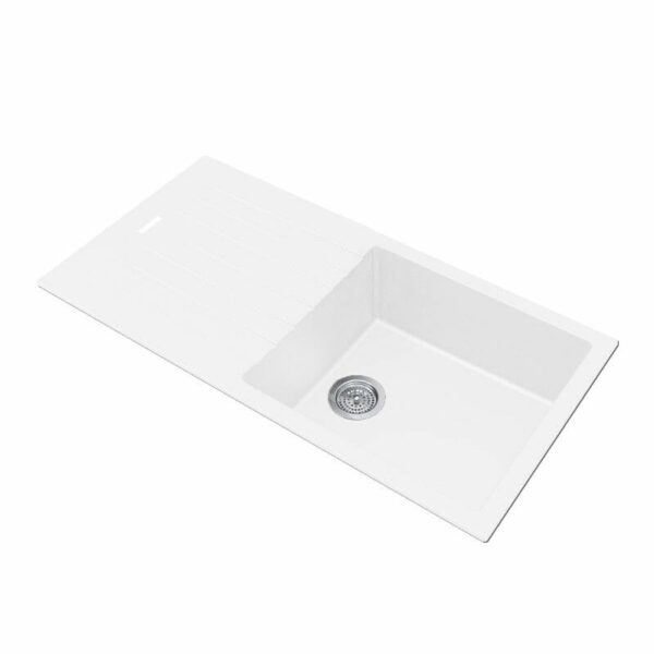 White Granite Stone Kitchen Sink with Drainboard Top/Undermount - 1000x500x200mm | WH1050.KS