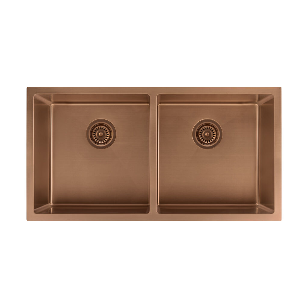 Zalo Double Kitchen Sink 855mm - Brushed Copper