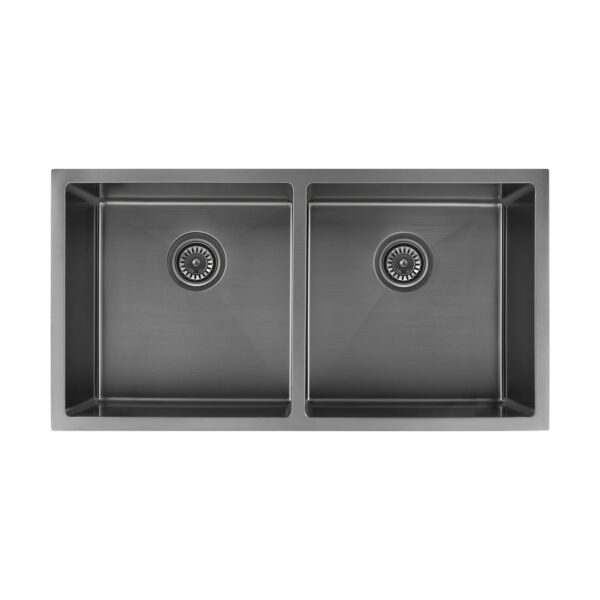 Zalo Double Kitchen Sink 855mm - Brushed Gunmetal