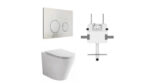 Java Rimless Floor Pan with ROUND Marble White Porcelain Push Plate