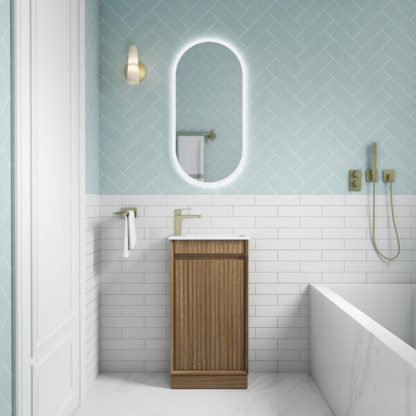 Mini Ravia Fluted Floor Standing Harvest Oak Cabinet