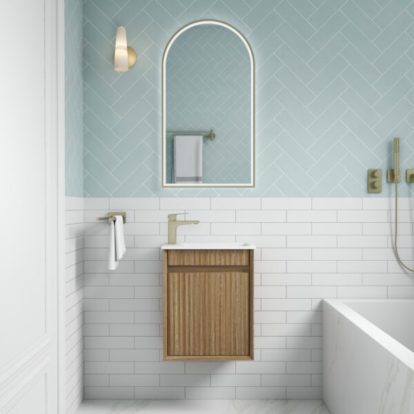 Mini Ravia Fluted Wall Hung Harvest Oak Cabinet