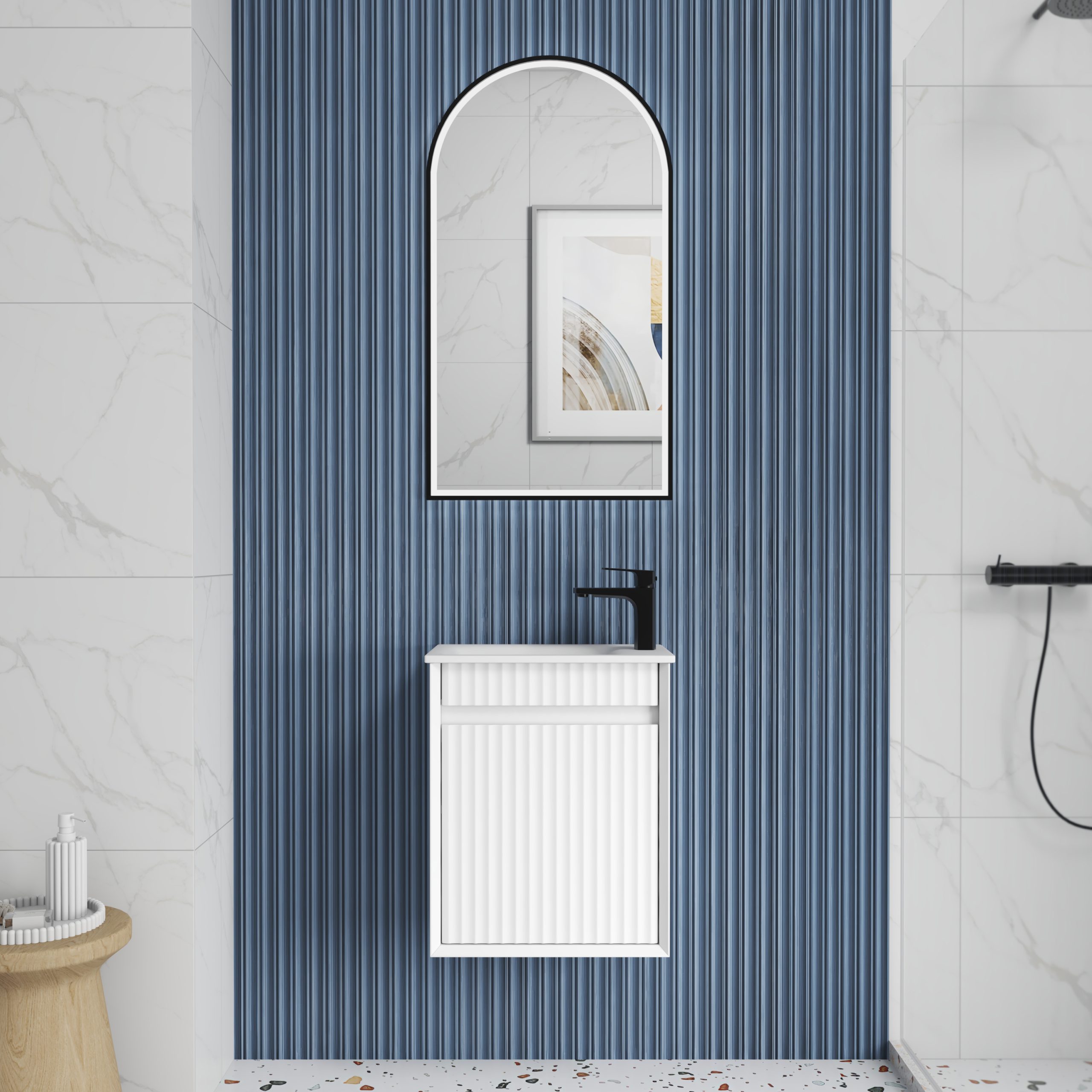 54552899LifestyleMRV450WMWF1-scaled-1.jpg Mini Ravia Fluted Wall Hung Matte White Cabinet - Image 1