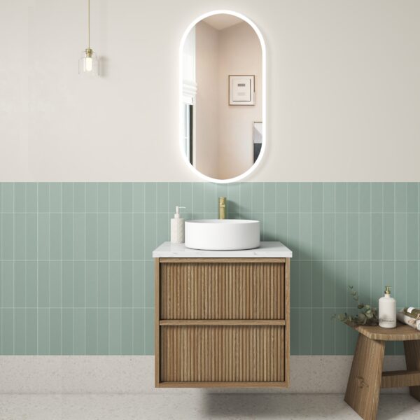 Venetta Fluted Framed Wall Hung 600mm Harvest Oak Cabinet