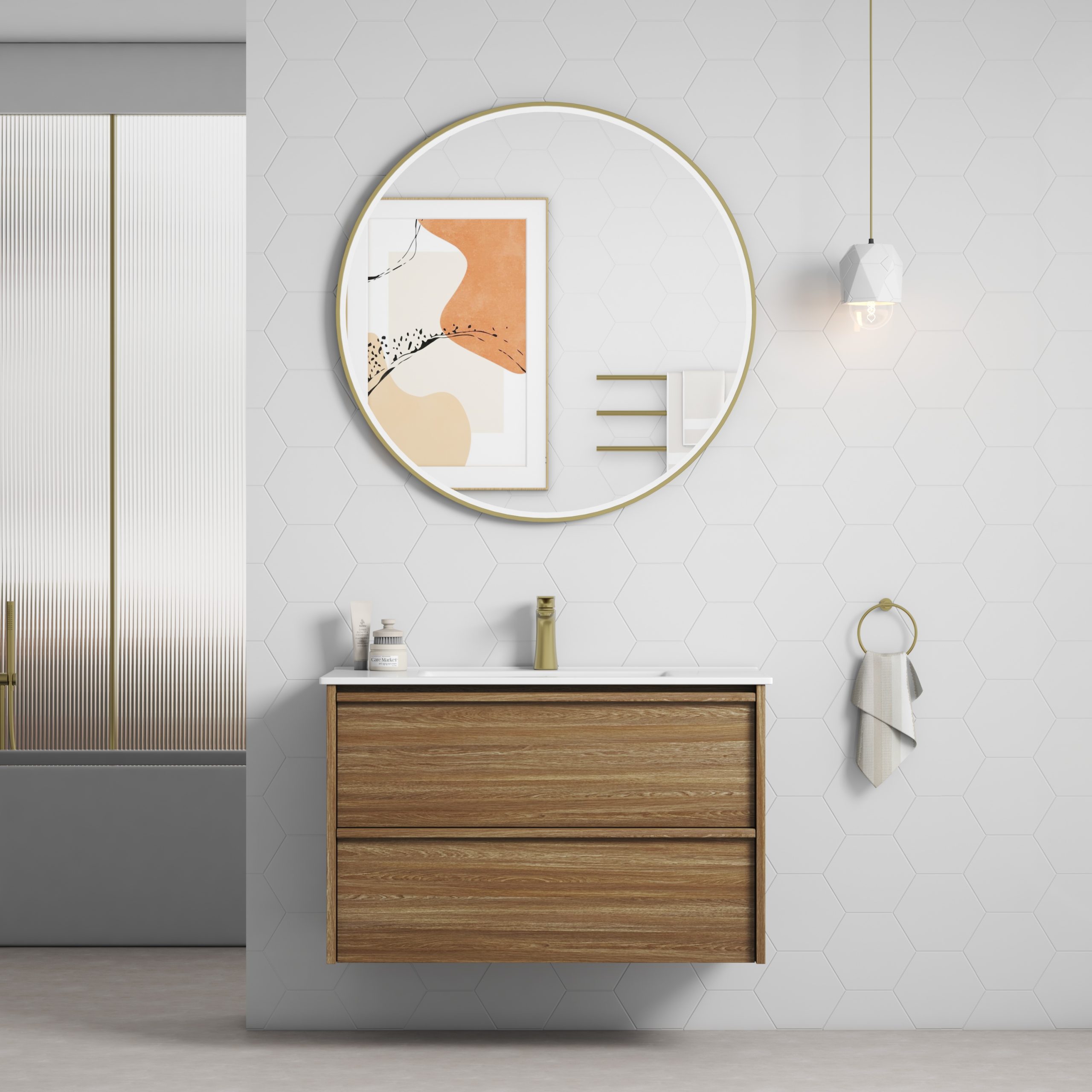 54552899LifestyleVE900WHA1-2-scaled-1.jpg Venetta Framed Wall Hung 900mm Harvest Oak Cabinet - Image 1