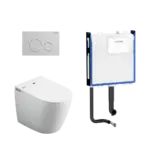 Crawford Inwall Cistern Floor Pan Smart Toilet With Matte White Flush Plate - Image 3