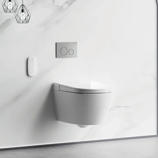 Sesto Inwall Cistern Wall Hung Smart Toilet With Brushed Nickel Flush Plate
