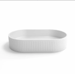 Hudson Oval 600x350x120 Concrete Fluted White Basin - Image 4
