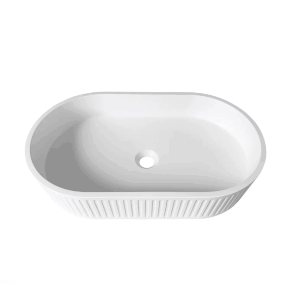 Hudson Oval 600x350x120 Concrete Fluted White Basin