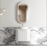 Bondi 600mm Satin White Fluted Wall Hung Curve Vanity
