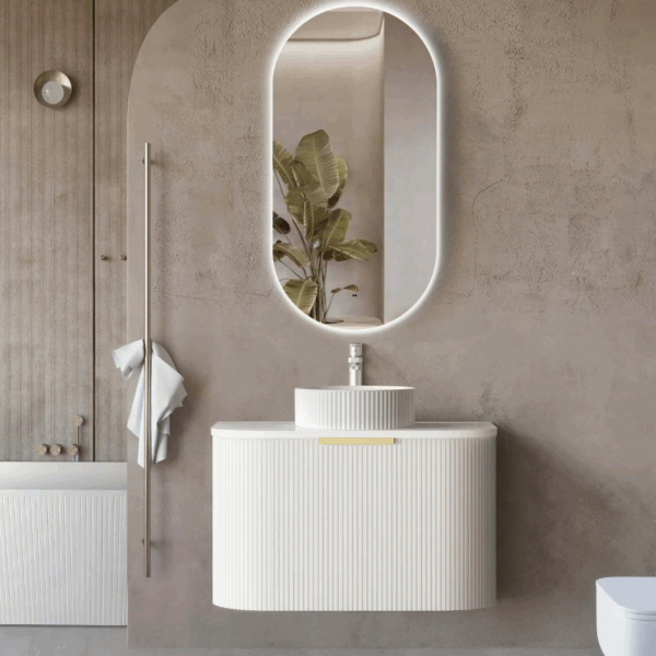 Bondi 750mm Satin White Fluted Wall Hung Curve Vanity