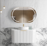 Bondi 900mm Satin White Fluted Wall Hung Curve Vanity