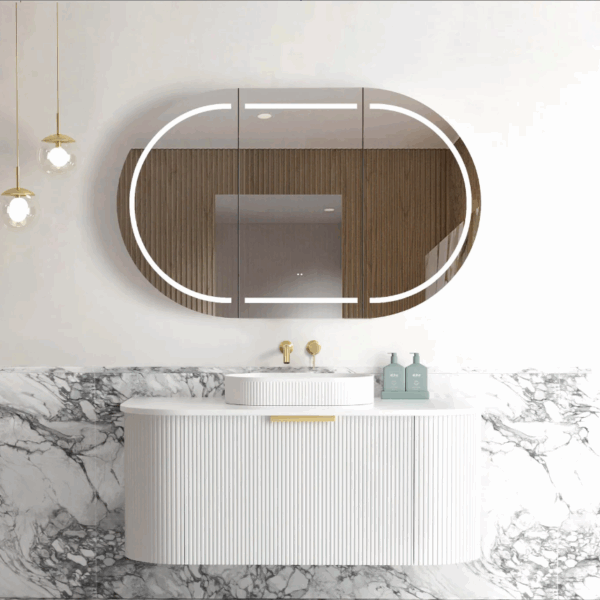 Bondi 1200mm Satin White Fluted Wall Hung Curve Vanity