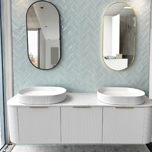 Bondi 1800mm Satin White Fluted Wall Hung Curve Vanity