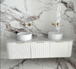 Bondi 1800mm Satin White Fluted Wall Hung Curve Vanity - Image 3