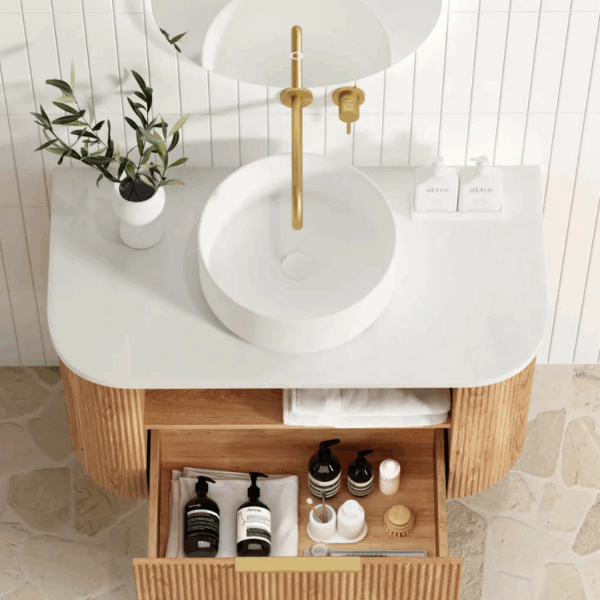 Bondi 900mm Woodland Oak Fluted Curve Vanity