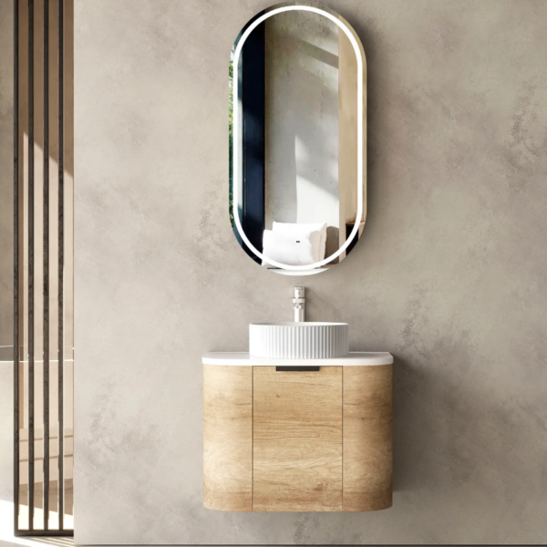 Bondi 600mm Natural Oak Wall Hung Curve Vanity