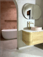 Bondi 900mm Natural Oak Wall Hung Curve Vanity - Image 2