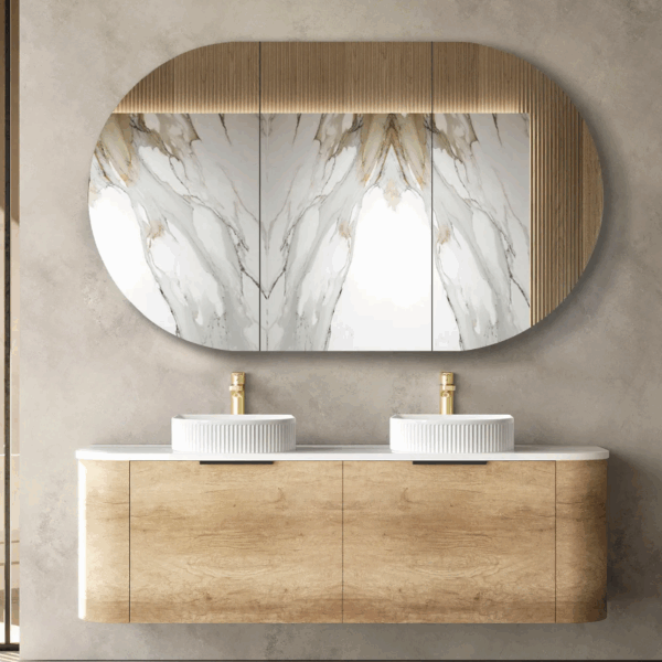 Bondi 1500mm Natural Oak Wall Hung Curve Vanity