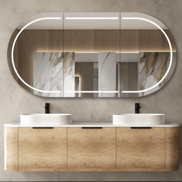 Bondi 1800mm Natural Oak Wall Hung Curve Vanity