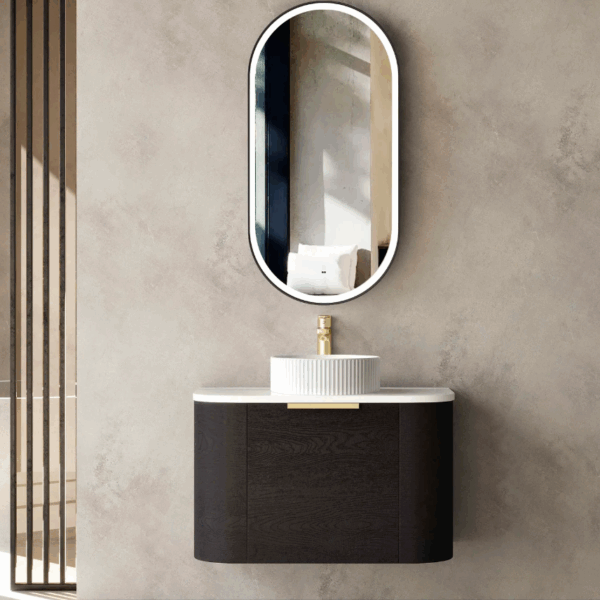 Bondi 750mm Black Oak Wall Hung Curve Vanity