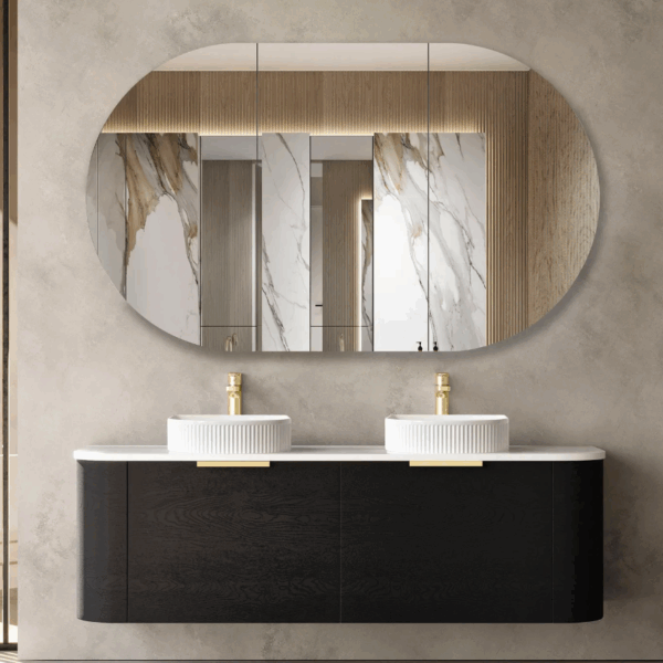 Bondi 1500mm Black Oak Wall Hung Curve Vanity
