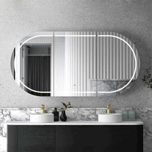 Bondi 1800mm Black Oak Wall Hung Curve Vanity