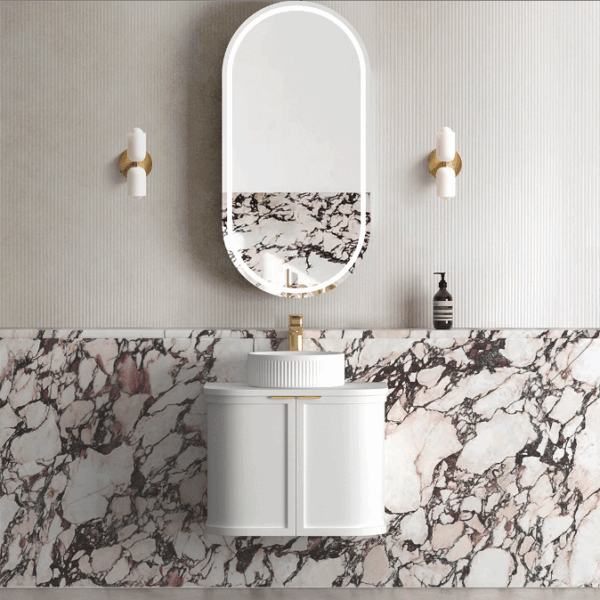 Hampshire 600mm Satin White Wall Hung Curve Vanity