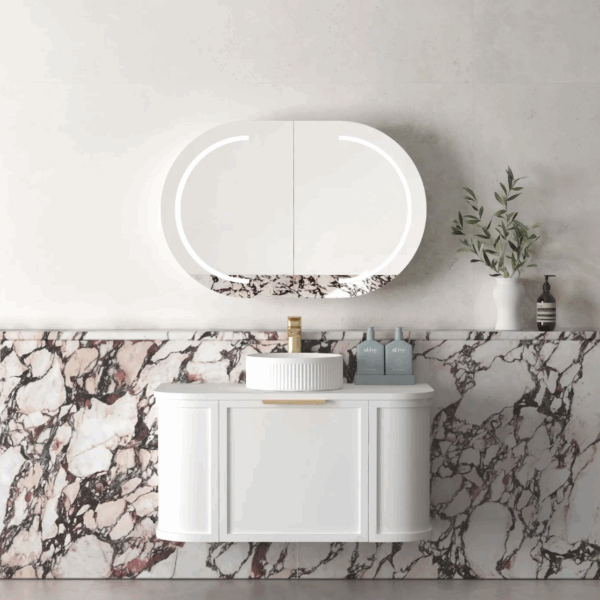Hampshire 900mm Satin White Wall Hung Curve Vanity