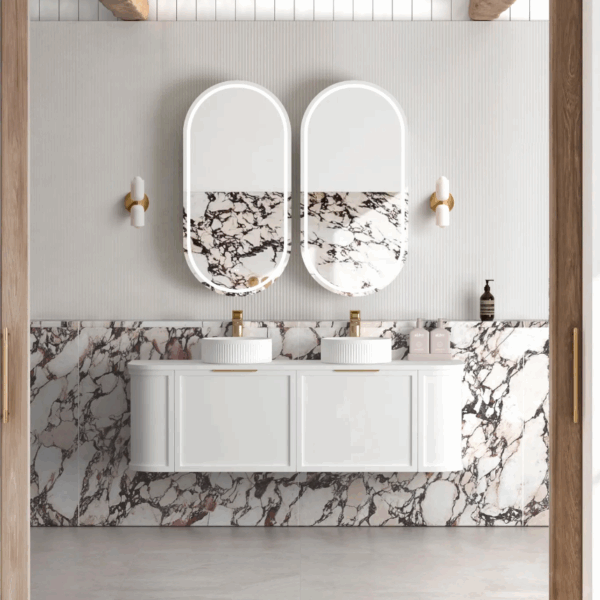 Hampshire 1500mm Satin White Wall Hung Curve Vanity