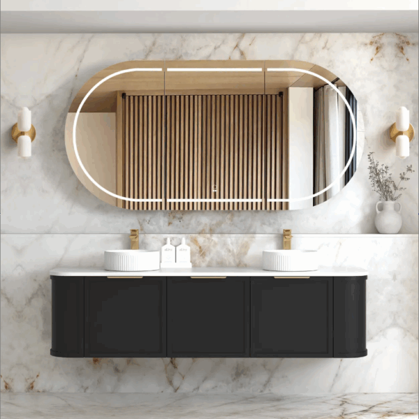 Hampshire 1800mm Satin Black Wall Hung Curve Vanity