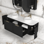 Hampshire 1500mm Satin Black Wall Hung Curve Vanity - Image 7