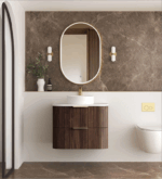 Havana 900mm Sable Walnut Fluted Wall Hung Fluted Curve Vanity