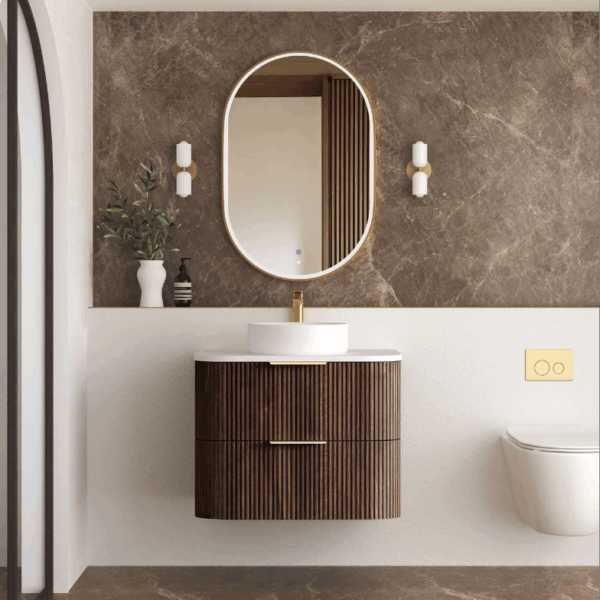 Havana 750mm Sable Walnut Fluted Wall Hung Fluted Curve Vanity