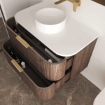 Havana 900mm Sable Walnut Fluted Wall Hung Fluted Curve Vanity - Image 4