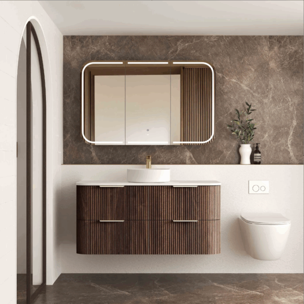 Havana 1200mm Sable Walnut Fluted Wall Hung Fluted Curve Vanity