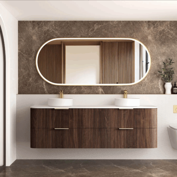 Havana 1800mm Sable Walnut Fluted Wall Hung Fluted Curve Vanity