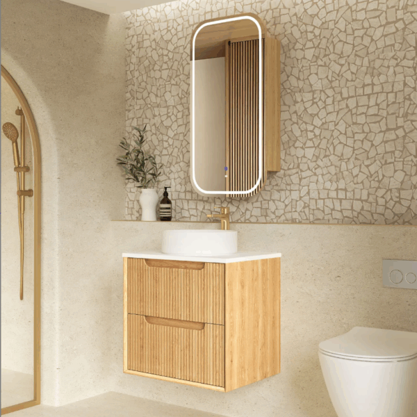 Byron Fluted 600mm Woodland Oak Wall Hung Vanity