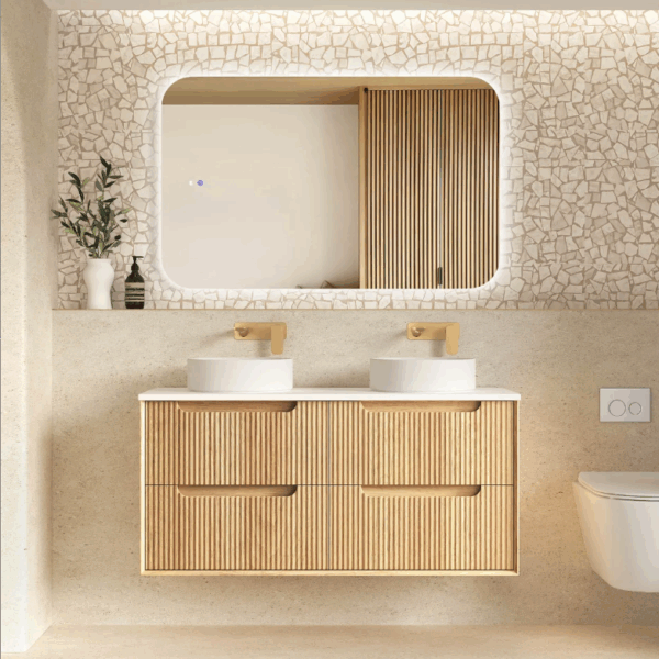 Byron Fluted 1200mm Woodland Oak Four Drawer Wall Hung Vanity