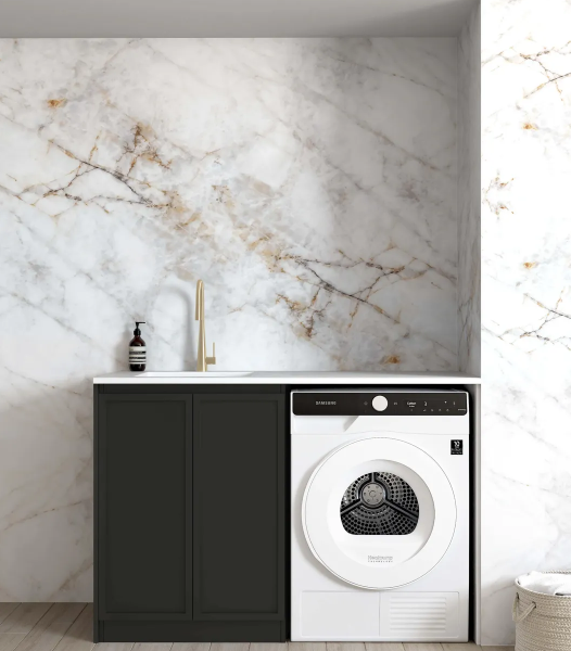 Hampshire Black Base Laundry Cabinet with Stone Top and Sink 1300x600x900