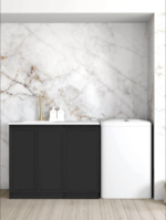 Hampshire Black Base Laundry Cabinet with Stone Top and Sink 1060x600x900