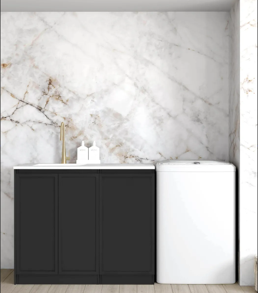 Hampshire Black Base Laundry Cabinet with Stone Top and Sink 1060x600x900