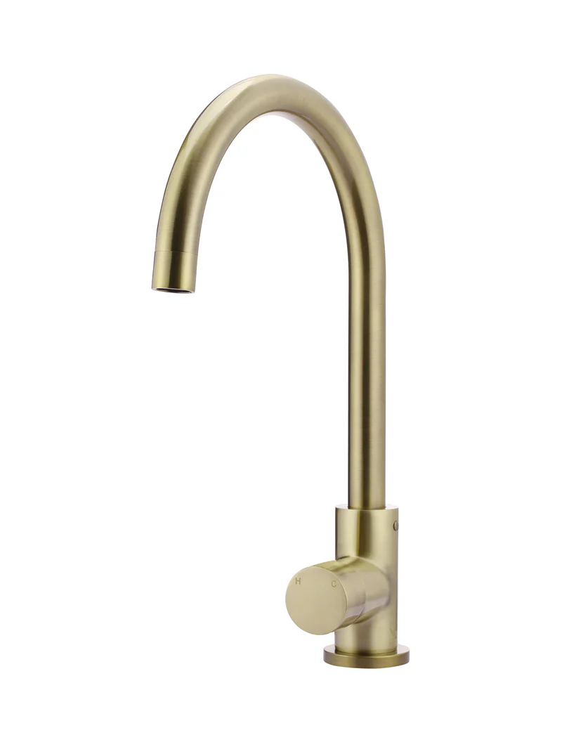 Round Gooseneck Kitchen Mixer Tap with Pinless Handle - Image 44